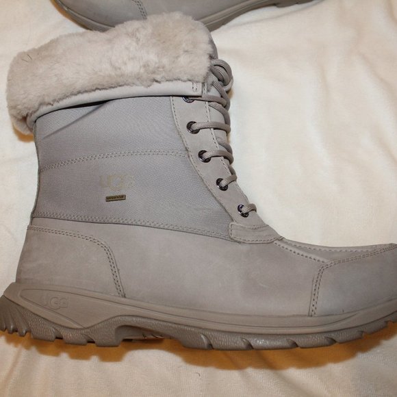 NEW UGG MEN\'S BUTTER‎ WATERPROOF LEATHER SHEARLING SNOW WINTER BOOTS PUTTY GRAY